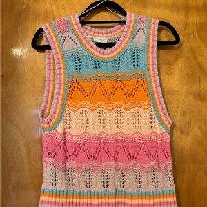 Zara Multicolor Knit Vest Size M – Purple Pink Orange Turquoise